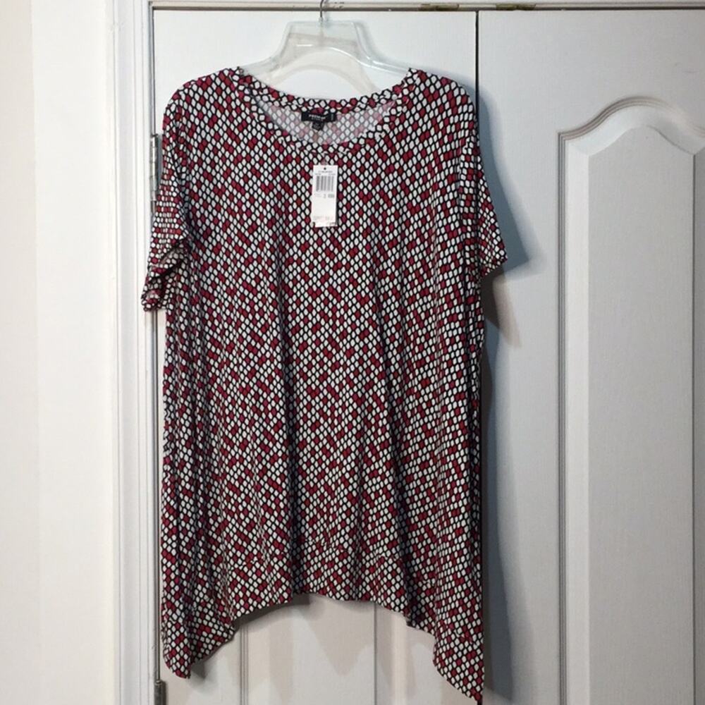Premise 2x hi low hemline stretch bold top NWT